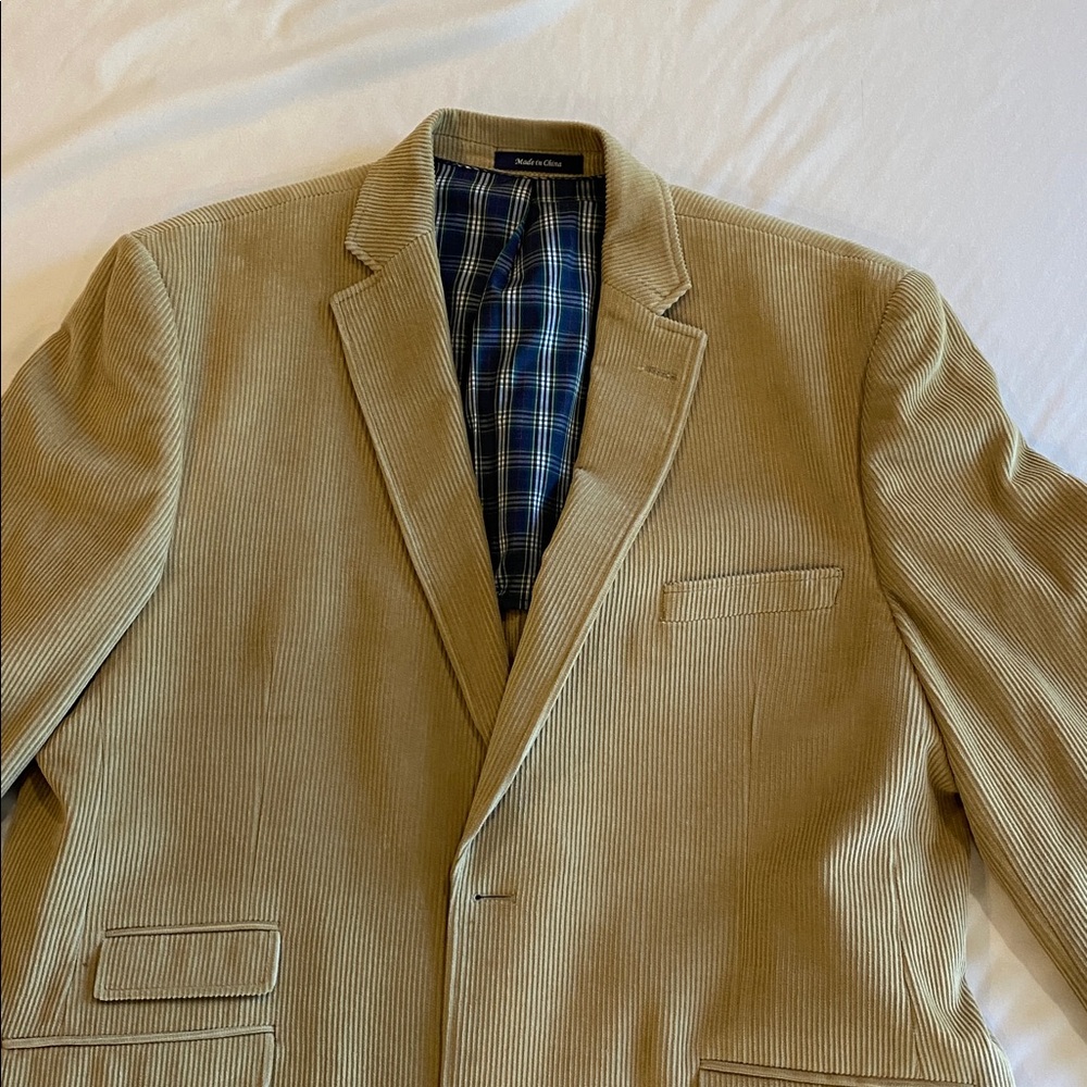 Alan Flusser Tan Corduroy Blazer with Blue Plaid Lining
